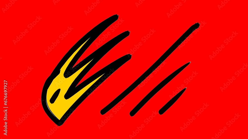 Fototapeta premium Abstract alien head sketch with line strokes on solid red background