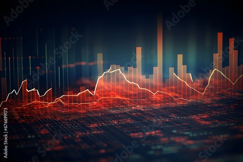 stocks listed in different exchanges with a red background, in the style of tilt shift, squiggly line style, moody atmosphere, screen format, uhd image, graph paper, atmospheric photo