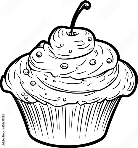 outline illustration of cupcake for coloring page