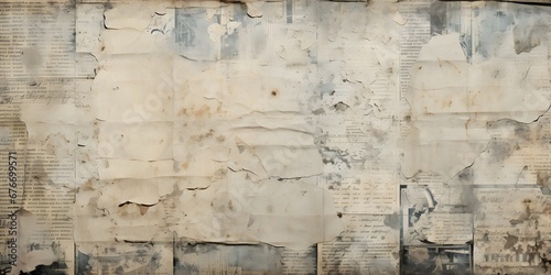 old newspaper wallpaper distressed texture ромкост, in the style of realism with surrealistic elements, late 19th century, disintegrated, expansive, sparse, burned/charred, organic realism  photo