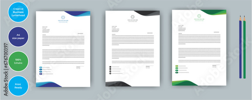 Business Letterhead corporate creative business company minimal clean unique template design.letterhead Colorful green, black, blue design stationary project. Multipurpose letterhead design. 