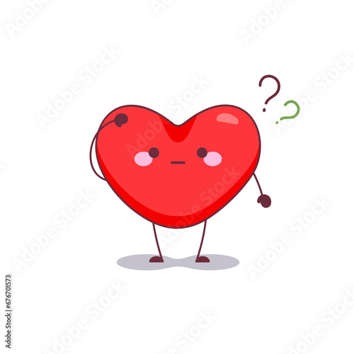 Questioning Heart Mascot Icon. Vector Illustration of a Cute Heart Character with a Quizzical Expression and a Question Mark, Perfect for Themes of Love and Curiosity.