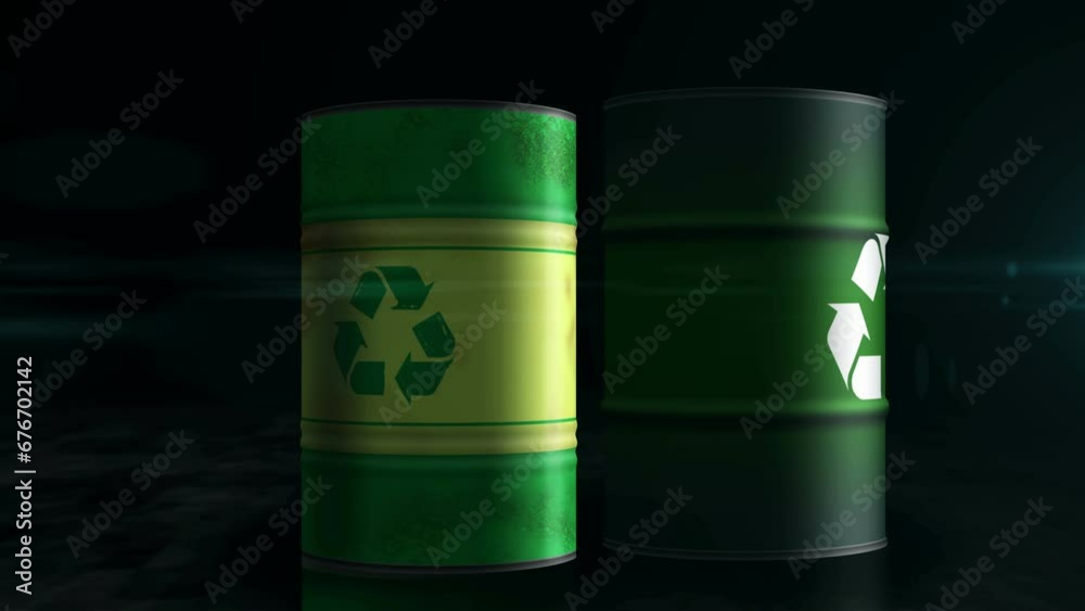 Recycling ecology reuse barrels concept. Green environment and recycle industrial metal containers. Recycling ecology reuse barrels concept. Green environment and recycle industrial metal containers.