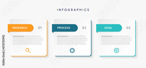 Modern business infographic template with 3 options or steps icons.