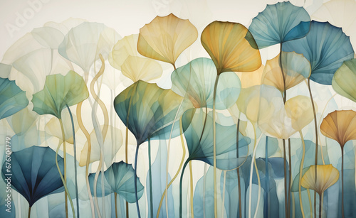 Abstract artwork inspired by nature  featuring organic shapes and soothing colors.