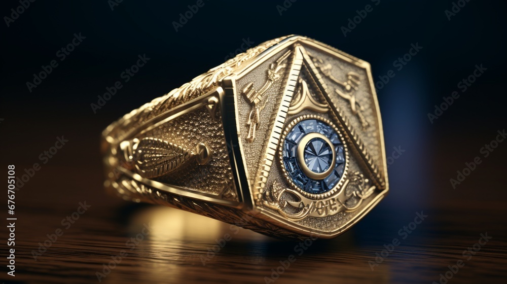 A beautifully textured Masonic ring displayed against a velvet background, emphasizing its elegance and charm.