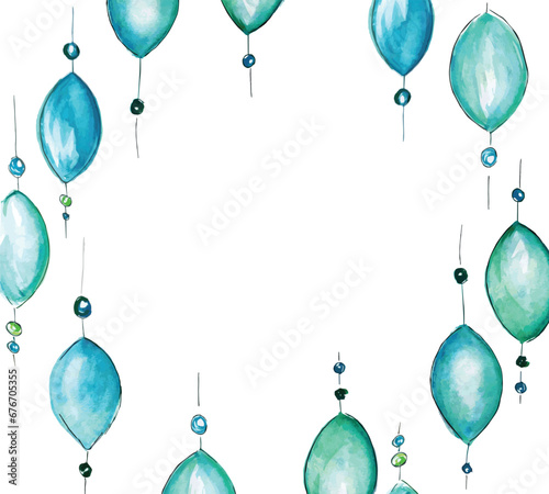 The blue balloon frame painted in watercolor.