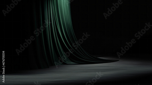 Stage curtains. Green Velvet theater cinema curtain backdrop. Drapes photo