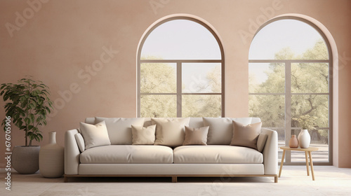 modern couch with Scandinavian interior, light colours, interior design, comfortable living room