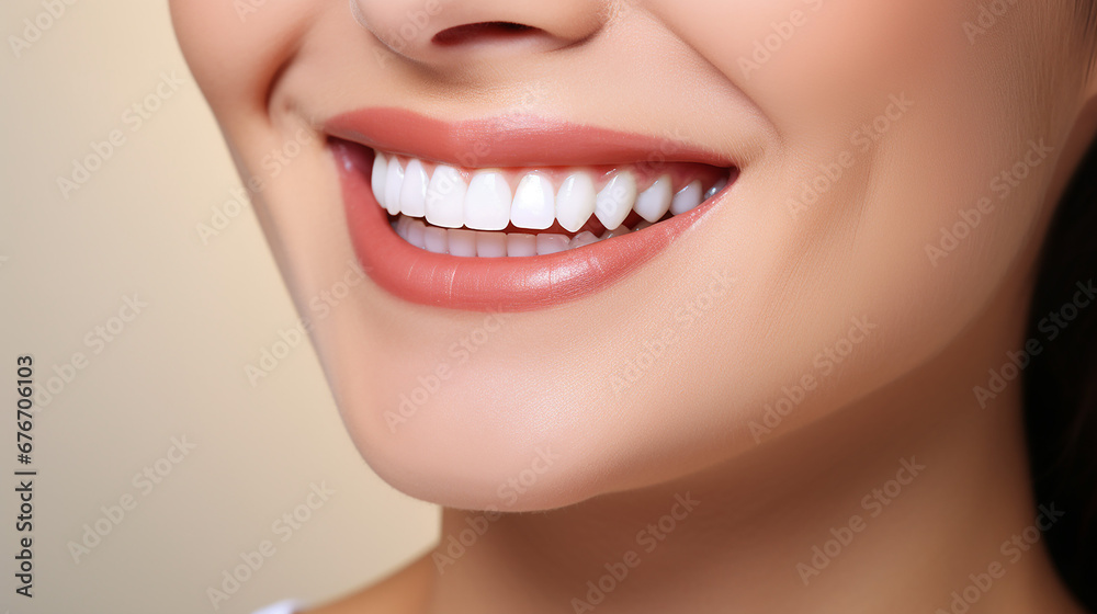 oung beautiful woman smiling on white background. Oral hygiene concept close up. Made with generative ai oung beautiful woman smiling on white background. Oral hygiene concept close up. Made with generative ai