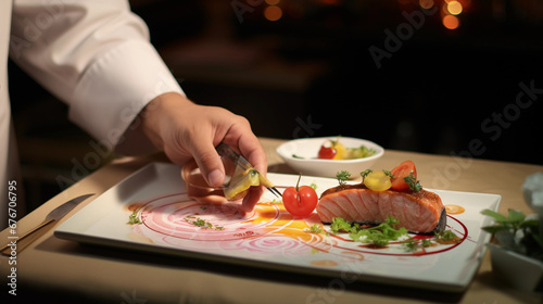 beautiful plate of food served in restaurant  gourmet  waiter food service  dinner  lunch