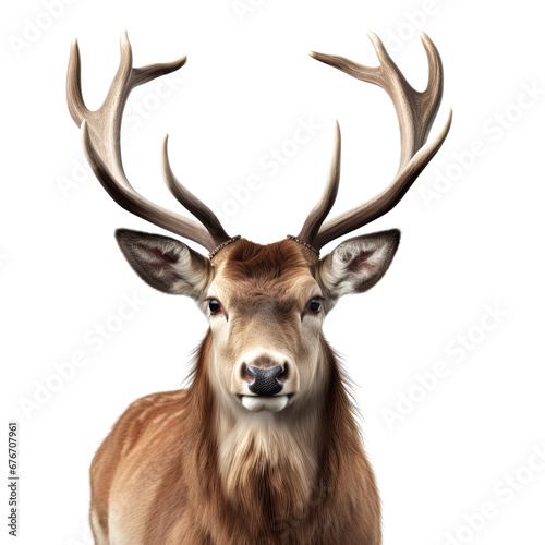 Deer head with horns close up isolated on transparent background cutout PNG © Mei Chen