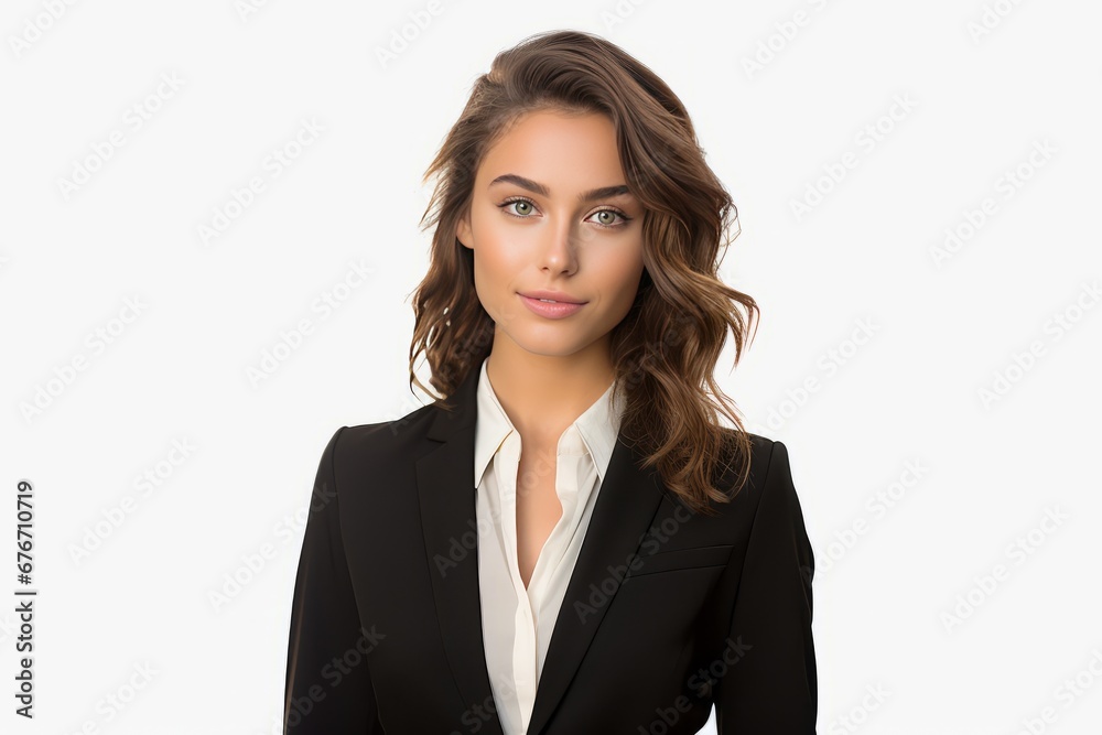 Young woman in a business casual outfit in front of a white wall Generative Ai Young woman in a business casual outfit in front of a white wall Generative Ai