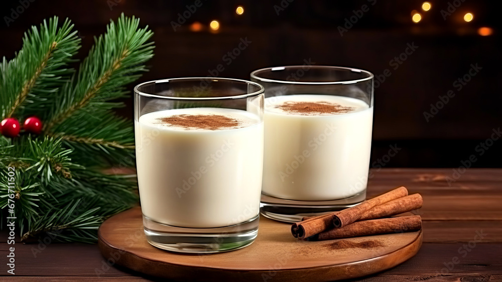 Christmas milk drink with spices, eggnog, in glass glasses, holiday mood. Christmas milk drink with spices, eggnog, in glass glasses, holiday mood.