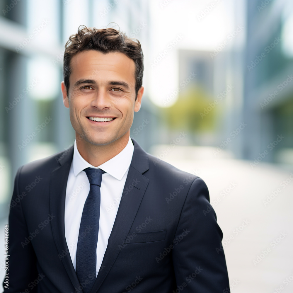 Portrait of happy smiling young businessman in suit, outdoors. Success in business and job concept. Portrait of happy smiling young businessman in suit, outdoors. Success in business and job concept.