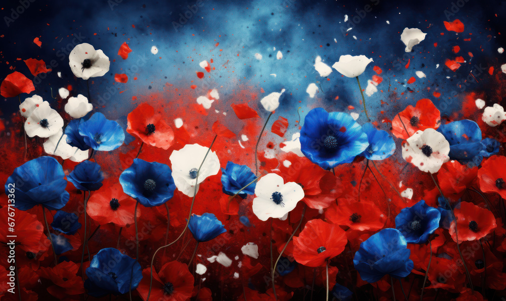 fleurs de bleuet et de coquelicot - symbole de l'armistice 1918 - fond blanc	
