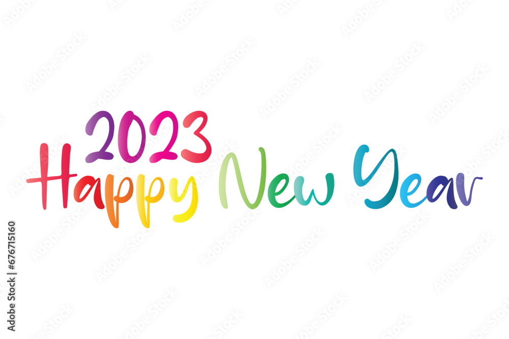 Happy New Year Vector art. Welcome 2023. New year celebrations. Fun doodles and typography. Print design ideas. Poster banner and postcard designs.