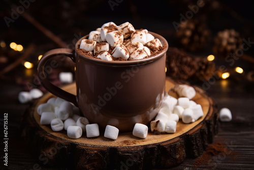 Mug with hot chocolate cacao with marshmallows