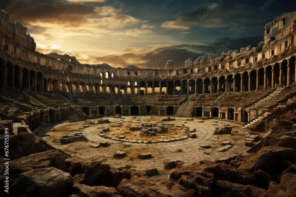The ruins of a gladiator arena in ancient Rome Generative Ai