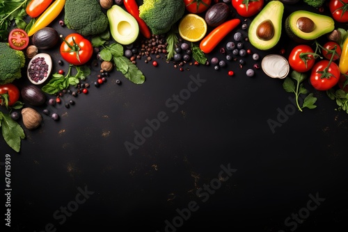 vegetable and fruit on a black background