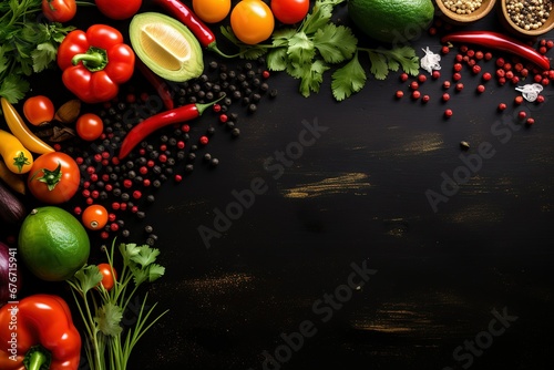 various vegetables laid out on a dark background