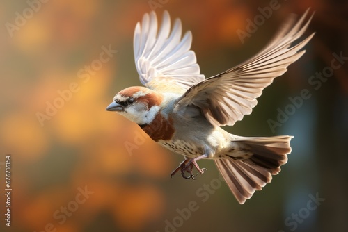Tree Sparrow in High Speed Flight with stretched wings Generative Ai
