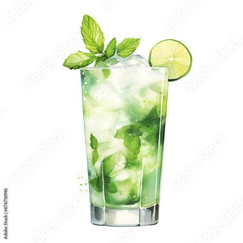 Mojito cocktail with mint and lime isolated on a white background. Generative ai. 