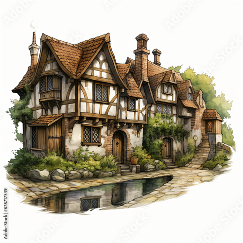 English Village Clipart isolated on white background