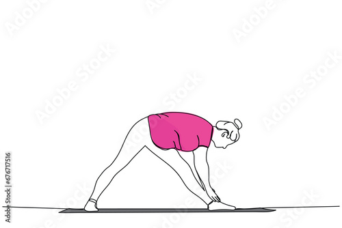  line art drawing of a pregnant woman practicing yoga. Prenatal Yoga and Restorative yoga classes. Positive psychology. Relax and practice presence of mind concept. Maternal and baby health. hijabi