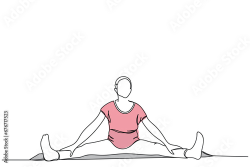  line art drawing of a pregnant woman practicing yoga. Prenatal Yoga and Restorative yoga classes. Positive psychology. Relax and practice presence of mind concept. Maternal and baby health. hijabi