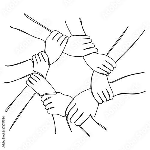 line art of human hands united. Support unity and harmony in the society. Human solidarity art. You are not alone. We are together in it. human rights concept. extend your helping hand.