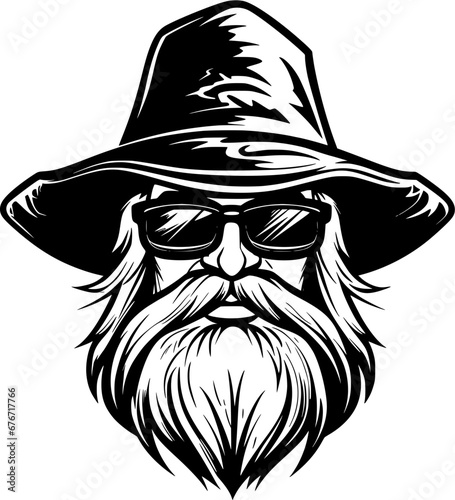 Wizard with Sunglasses Fantasy Creature Vintage Outline Icon In Hand-drawn Style