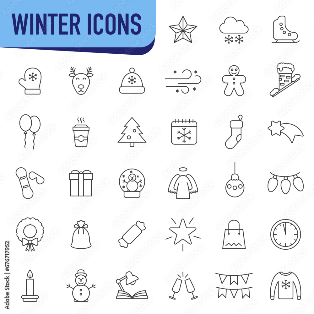 Winter icons. Christmas and New Year icons. Set of Christmas icons. Thin line icons. Winter icons. Christmas and New Year icons. Set of Christmas icons. Thin line icons.