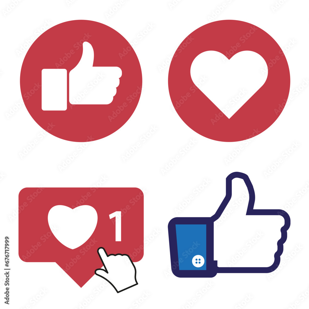Thumb up and heart icon. Like notification icon. Social network app icon. Vector illustration. Thumb up and heart icon. Like notification icon. Social network app icon. Vector illustration.