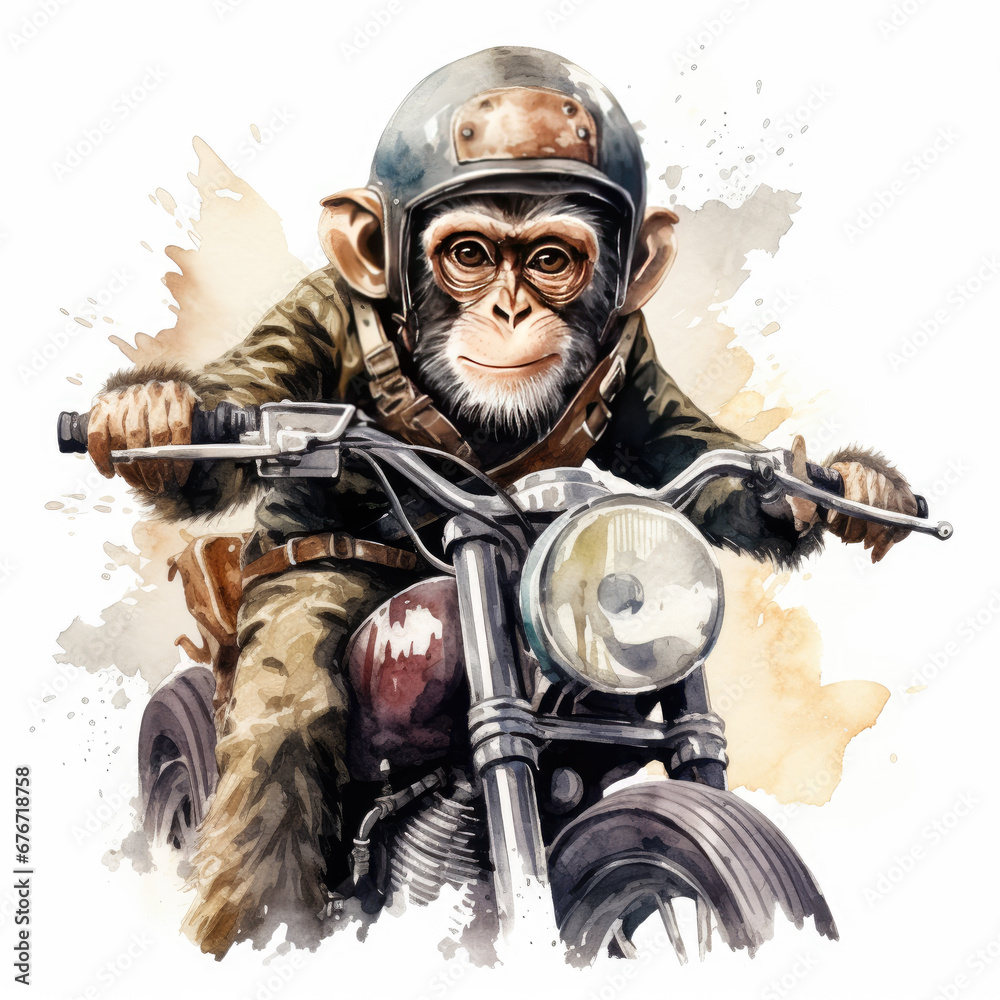 Naklejka premium Monkey on a motorcycle Illustration, Generative Ai