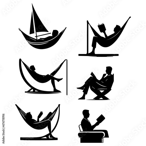 Reading man on hammock vector silhouette