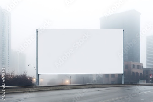 A large empty advertising poster, a mock-up of a Billboard in front of a building in the city, with space for copying, Advertising