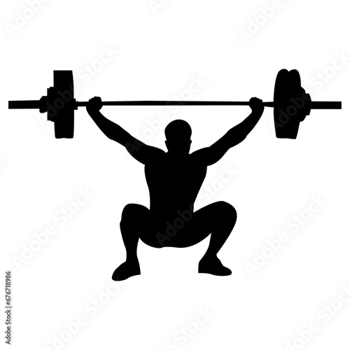 Weightlifter lifts big barbell vector silhouette