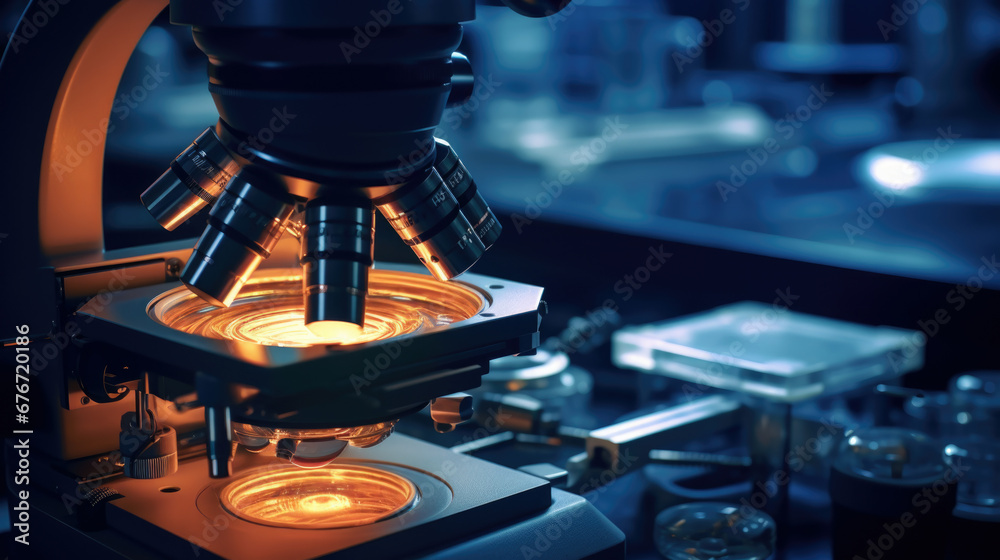 Modern Medical Research Laboratory with Microscope and Test Tubes with ...