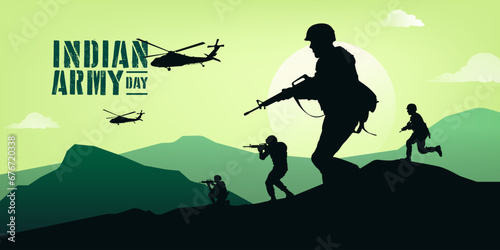 Indian Army Day, Military illustration, army background, soldiers silhouettes.
 photo