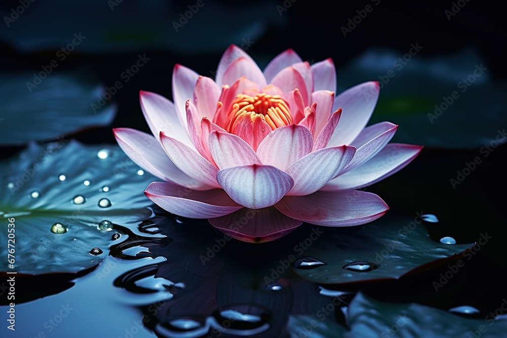 Beautiful pink waterlily or lotus flower in pond. Beautiful floral background