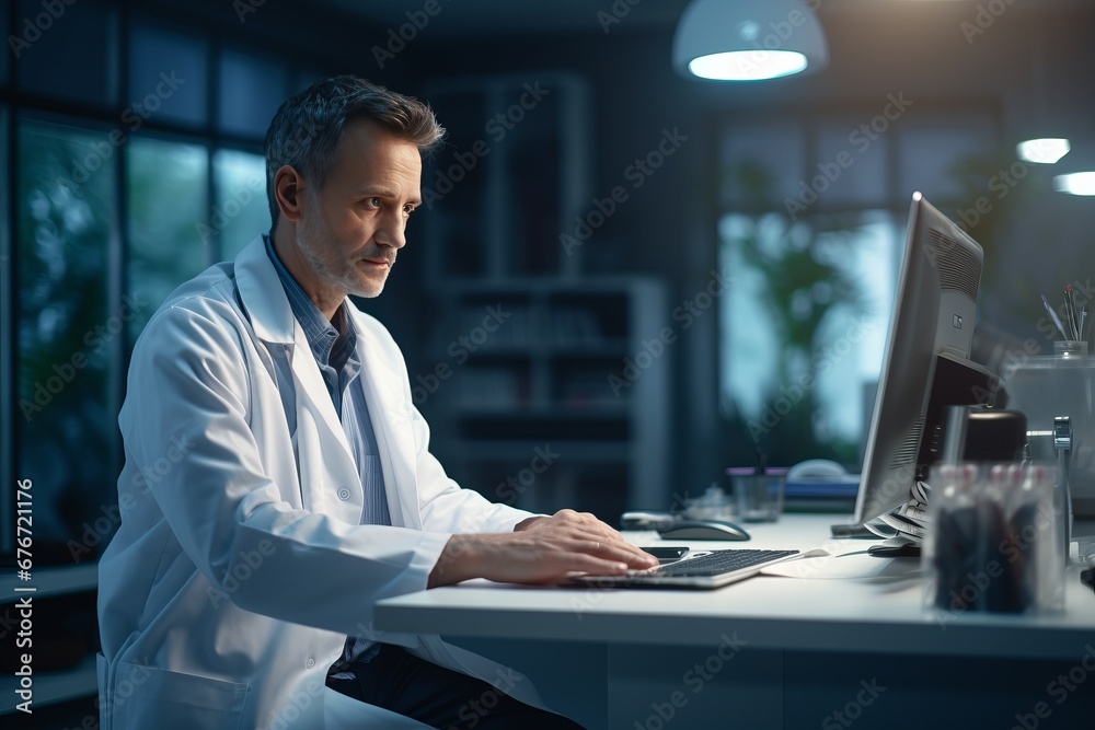 Dedicated Scientist Engrossed in Research in a Nighttime Laboratory