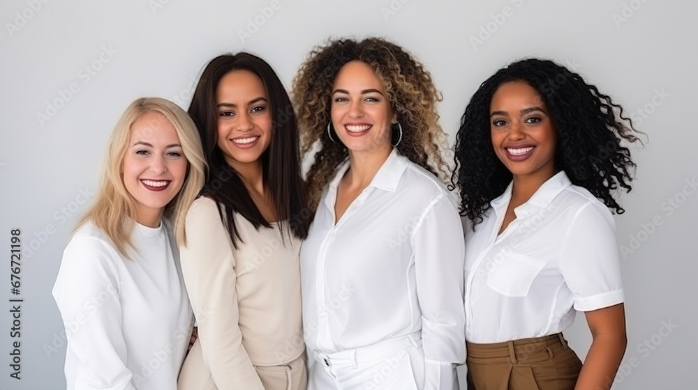 Group portrait of Beautiful Ladies with different skin and hair colors. Real beauty is represented by women of all races. Group portrait of Beautiful Ladies with different skin and hair colors. Real beauty is represented by women of all races.