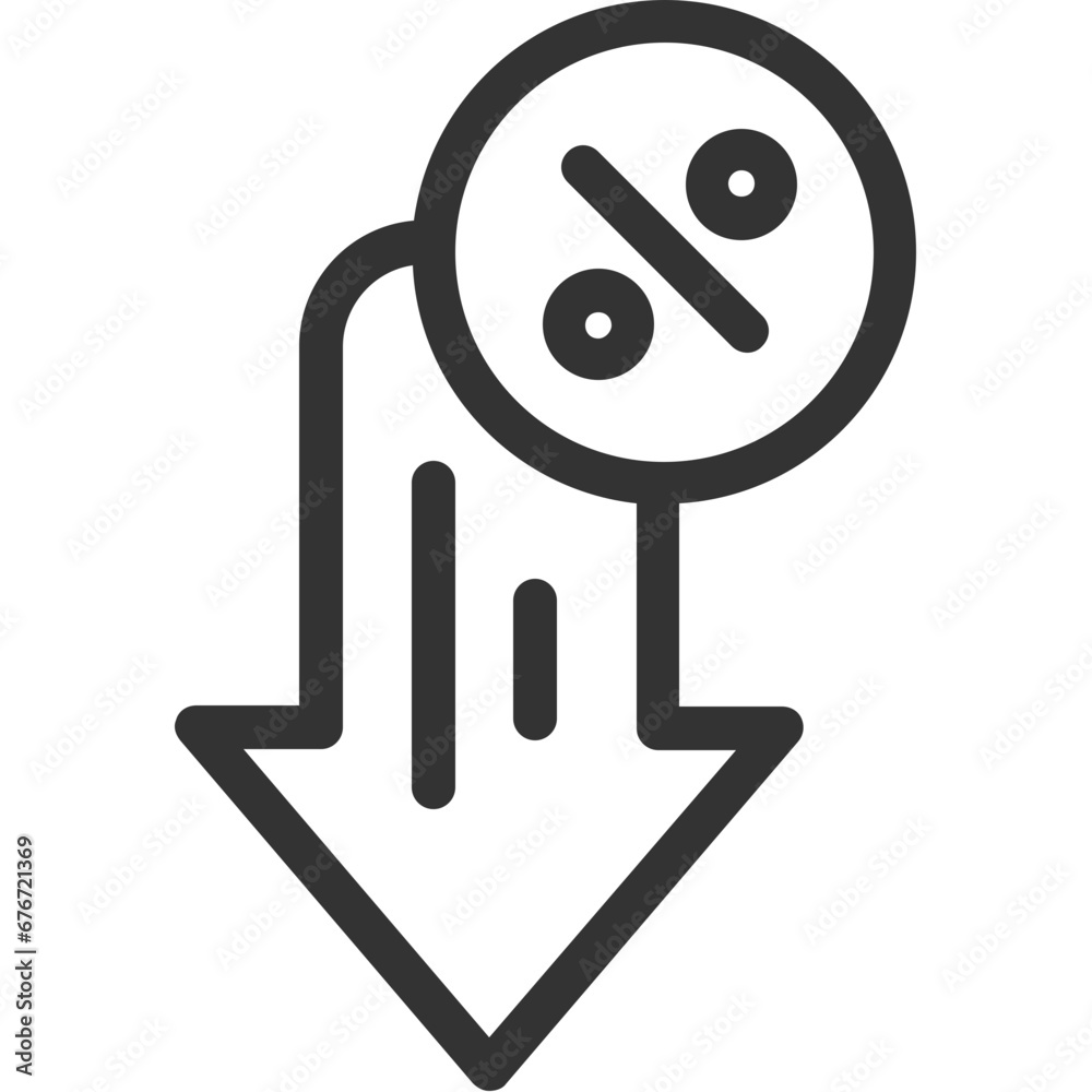 Interest rate reduction or percent down thin line icon Interest rate reduction or percent down thin line icon