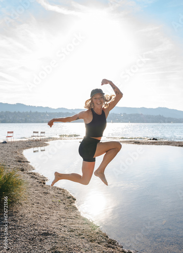 person running on the beach