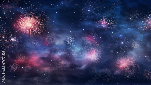 New Year  Fireworks in the Night Sky Background