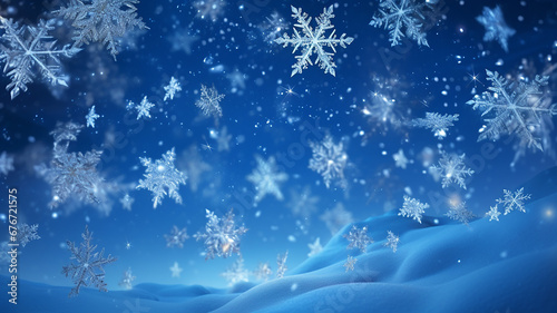 Silver Snowflakes on a Blue Backdrop. Snowflakes Background