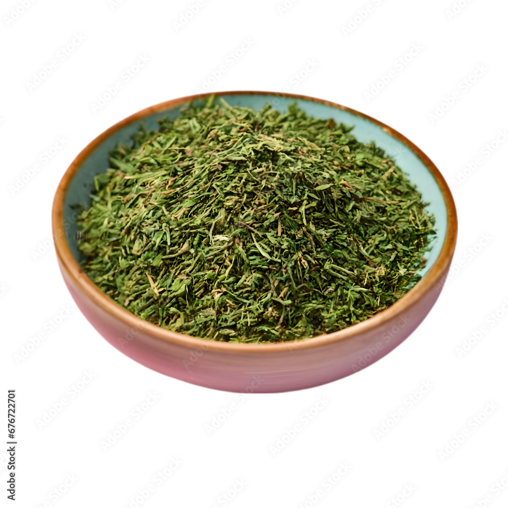 Thyme Leaves In a ceramic bowl Illustration Art on Transparent Background Generative AI/ Thyme Leaves In a ceramic bowl Illustration Art on Transparent Background Generative AI/