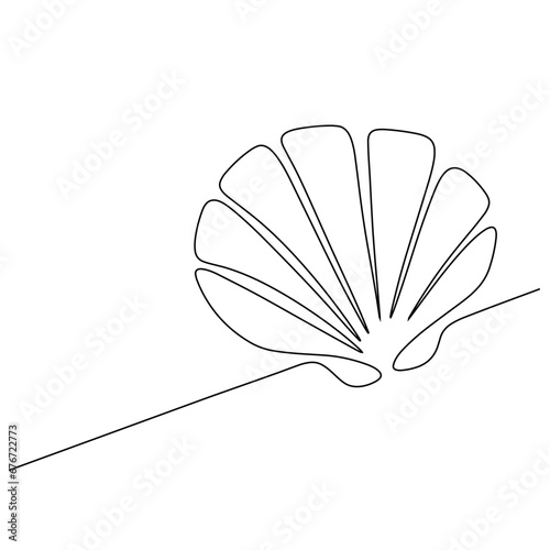 Continuous one line drawing of oyster shell. Editable stroke. Seashell scallop mollusk vector.