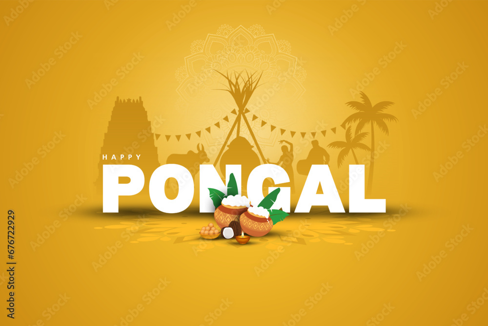 illustration of Happy Pongal Holiday Harvest Festival of Tamil Nadu South India greeting background